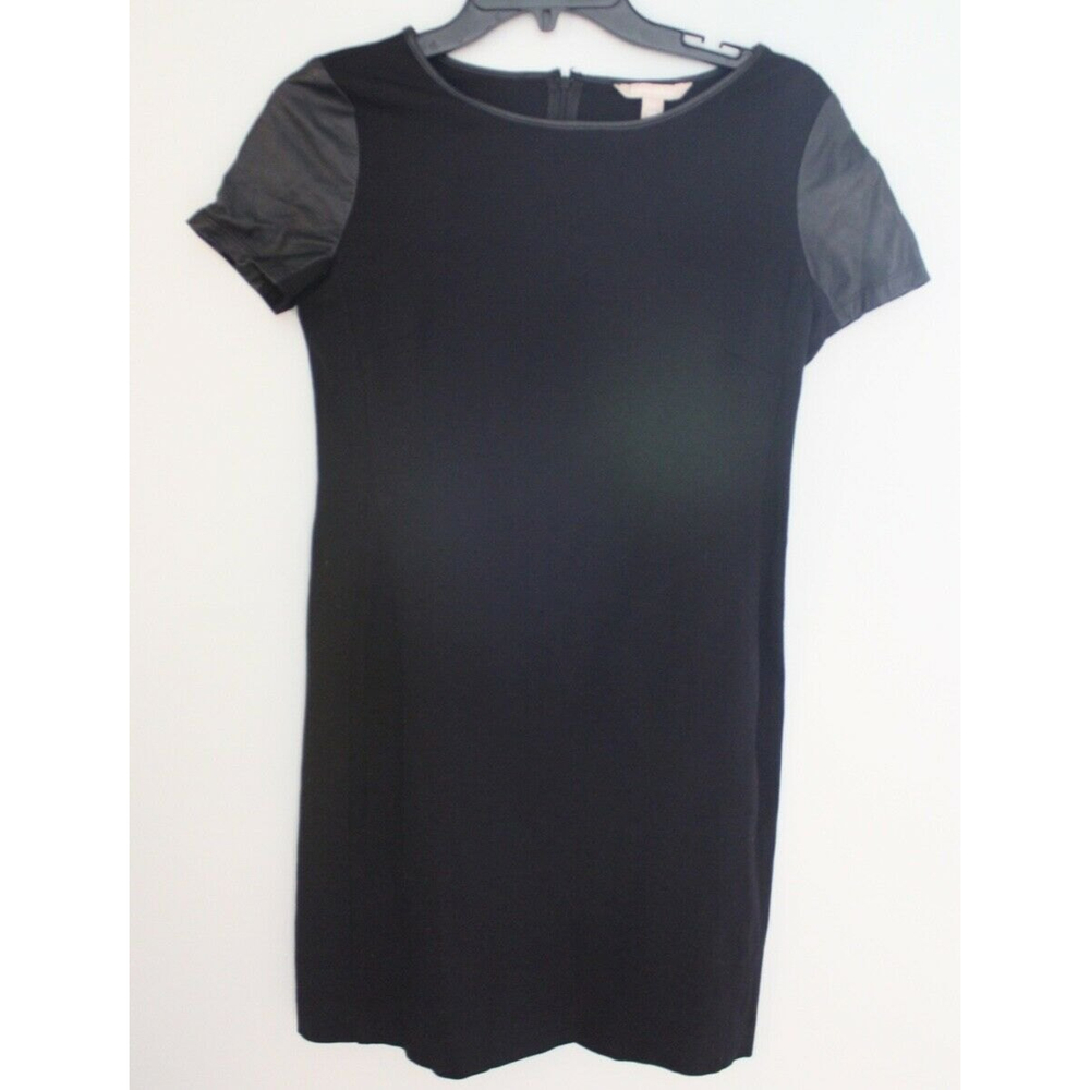 Banana Republic Black T Shirt Dress with Leather Sleeves Size 6P